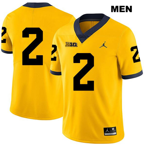 Men's NCAA Michigan Wolverines Jake Moody #2 No Name Yellow Jordan Brand Authentic Stitched Legend Football College Jersey TH25Z61MA